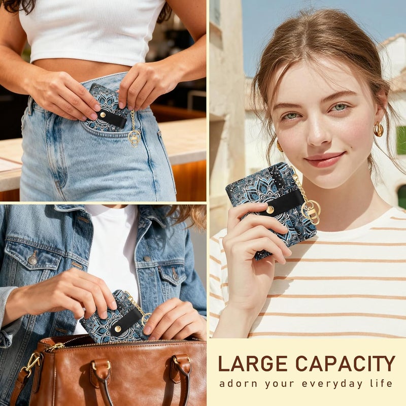 Jogjam Mandala Rfid Ladies Wallet, Small Slim Thin Compact Credit Card Women Wallet, PU Leather Bifold Cash Zipper Coin Pocket ID Window for Female - Image 2